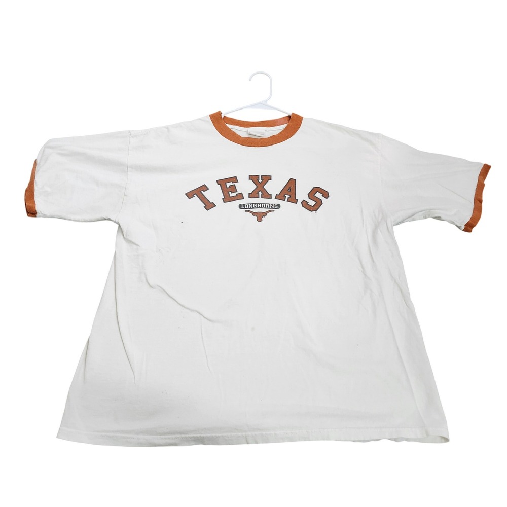 TEXAS MENS XL WHITE NCAA RINGER T-SHIRT VIATRAN EUC